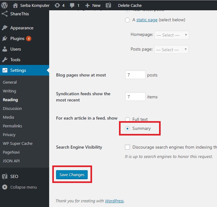 pengaturan dasar pada WordPress