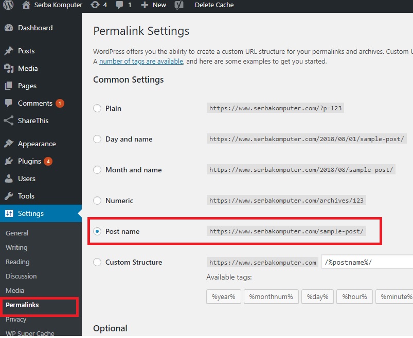 pengaturan dasar pada WordPress
