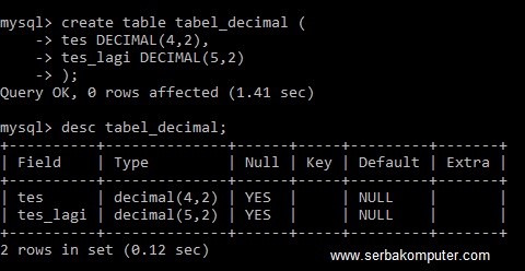 Tipe Data Decimal Pada MySQL