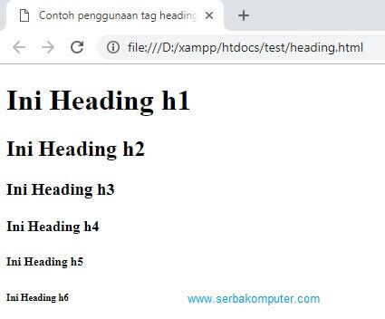 cara menggunakan tag heading pada HTML